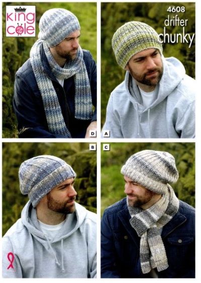 Knitting Pattern - King Cole 4608 - Drifter Chunky - Mens Hats